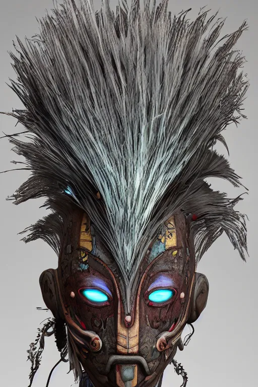 Prompt: tribal vodoo mask wooly hair cut feather gemstone global illumination ray tracing hdr that looks like it is from borderlands and by feng zhu and loish and laurie greasley, victo ngai, andreas rocha, john harris