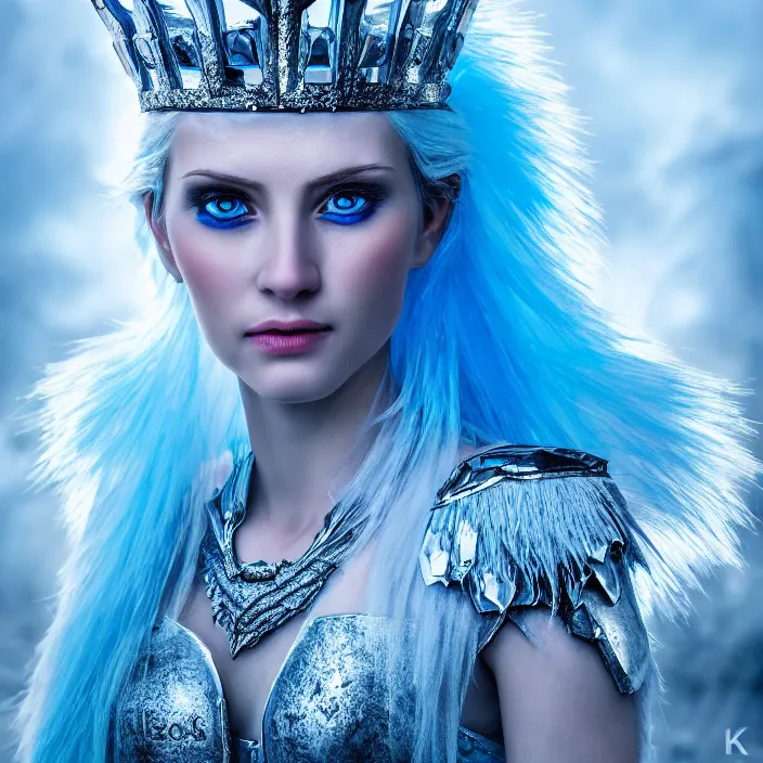 Image similar to photo of a very beautiful!! ice queen warrior with ice powers highly detailed 8 k hdr smooth sharp focus high resolution award - winning photo