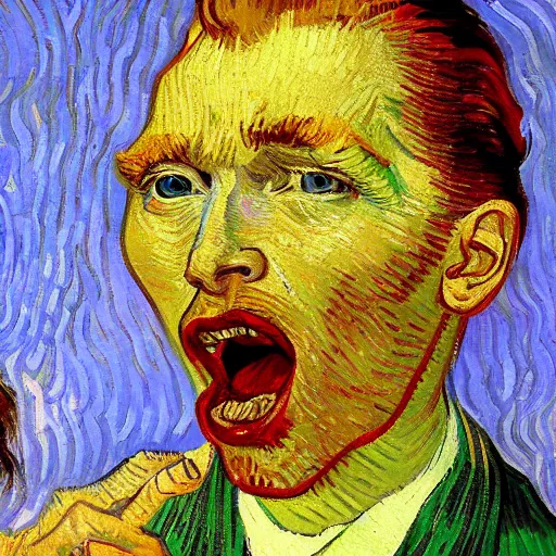 Image similar to high quality high detail painting by vincent van gogh, hd, screaming woman, photorealistic lighting