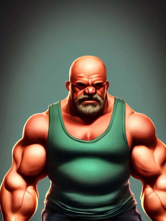 Image similar to strong man with big muscles wearing a tanktop, by comic book artist eric powell, hand drawn, comic book, gritty, trending on artstation, ultra high detail, focused, unreal engine 5, octane render, glow