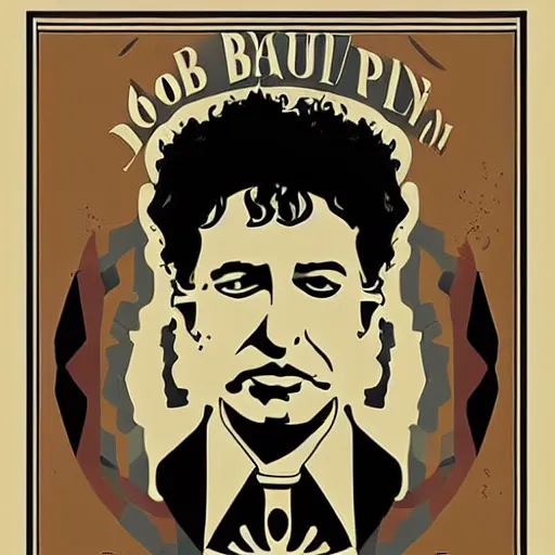 Prompt: art nouveau graphic design portrait of bob dylan by paul rand