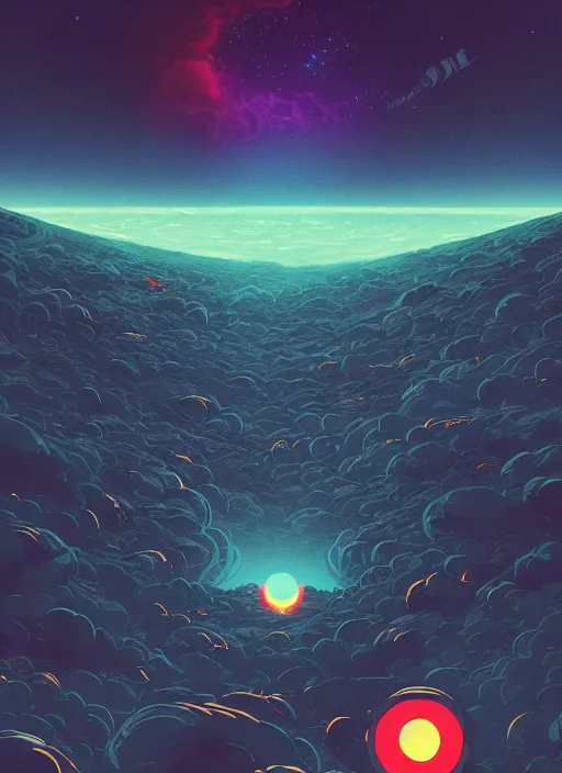 Prompt: a beautiful ultradetailed matte painting of a black hole swallowing a star, colorful and bright, clouds in the distance dark fantasy, d & d, artstation, art by petros afshar, tom whalen, laurie greasley and greg rutkowski and ilya kuvshinov