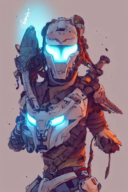 Image similar to combination suit armor aloy horizon forbidden west horizon zero dawn robot ninja mask helmet backpack tribal, gta 5 comics, official fanart behance hd artstation by jesper ejsing, by rhads, makoto shinkai and lois van baarle, ilya kuvshinov, ossdraws