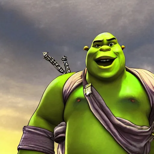 Image similar to Shrek drawn by Kazuma Kaneko for the game Shin Megami Tensei IV, white background