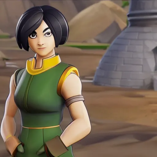 Image similar to toph beifong in fortnite, character render, full body shot, highly detailed, in game render