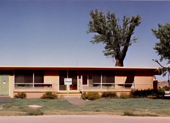 Prompt: a midcentury modern motel in santa fe new mexico in the year 1 9 6 7