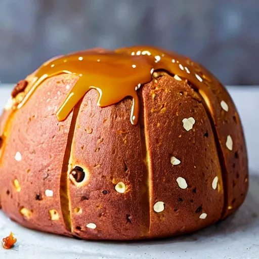 Image similar to A panettone with caramel clusters instead of orange peel