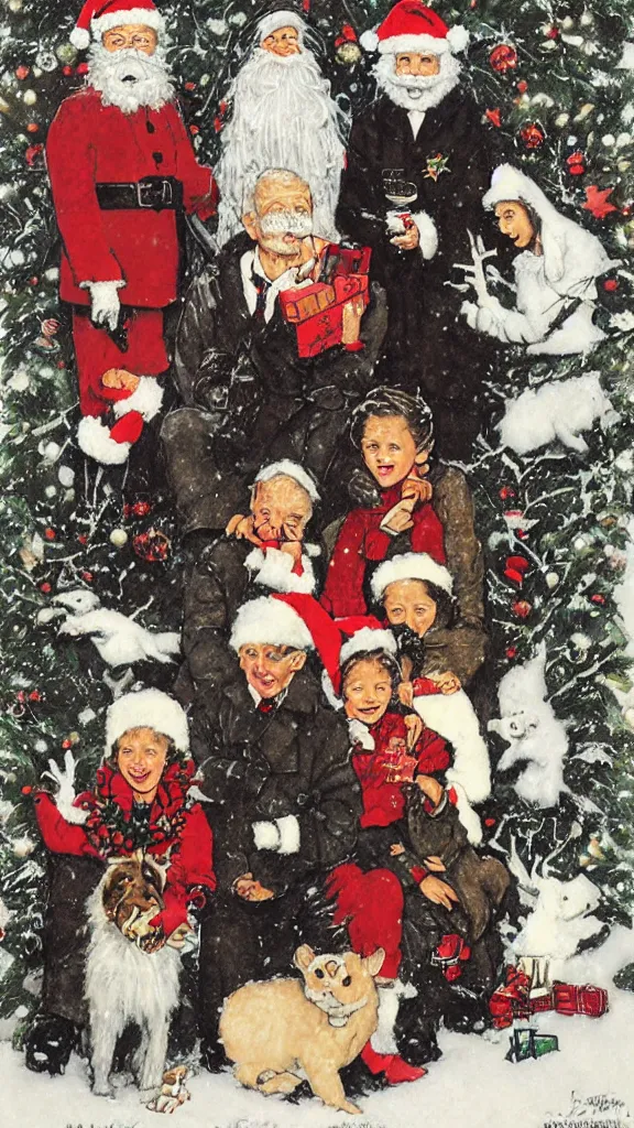 Image similar to christmas card by Banksy and Norman Rockwell