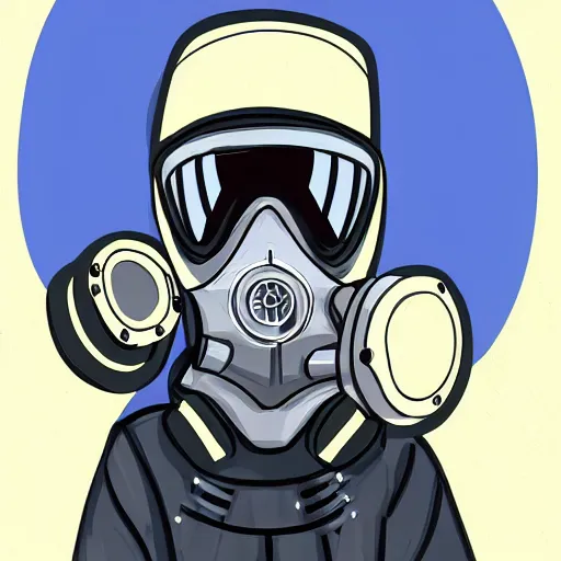 Image similar to teenager wearing a futuristic boiler suit and gas mask, stylised!!! painting, highly detailed, digital art, trending on art station, aesthetic