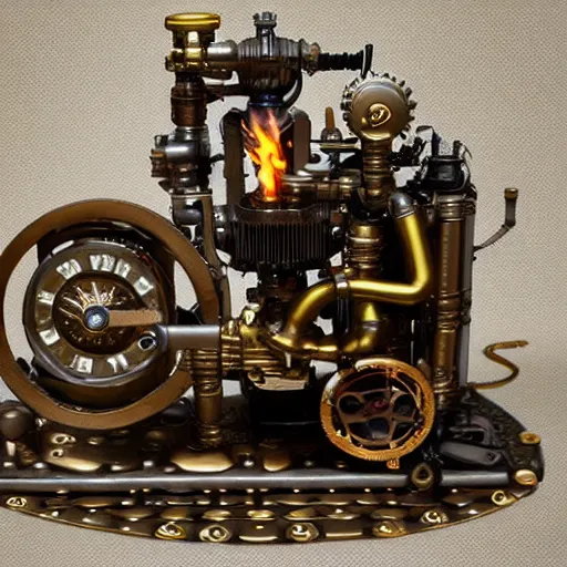 Image similar to steampunk robot mona lisa dieselpunk engine flames v 8