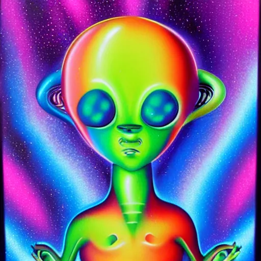 Image similar to An cute alien, by Lisa Frank, retro airbrush