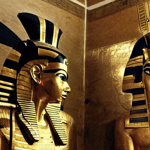Prompt: tutankhamen taking a selfie with khufu