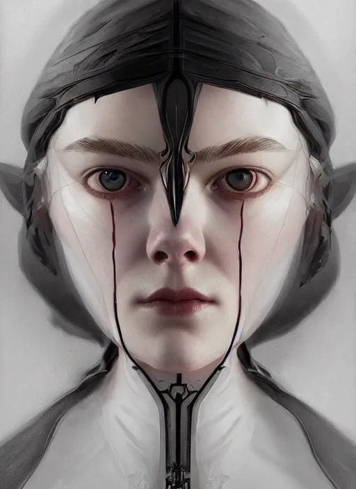 Image similar to symmetry!! portrait of elle fanning in dishonored, horror, fashion, dark!! intricate, elegant, highly detailed, digital painting, artstation, concept art, smooth, sharp focus, illustration, art by artgerm and greg rutkowski and alphonse mucha