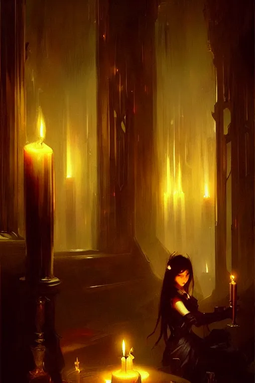 Image similar to dreamy dark hall with candles and dripping wax, fantasy art by bayard wu, trending on artstation, camille corot, stephan martiniere