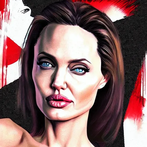 Prompt: angelina jolie gta 5 cover art