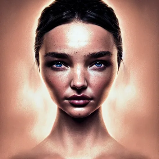 Prompt: Very very very very highly detailed epic central composition photo of Miranda Kerr face, intricate, dystopian, sci-fi, extremely detailed, digital painting, smooth, sharp focus, illustration, intimidating lighting, incredible art by Brooke Shaden, artstation, concept art, Octane render in Maya and Houdini