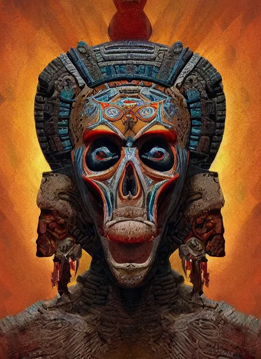 Image similar to digital _ painting _ of _ triangle head mayan god of death _ by _ filipe _ pagliuso _ and _ justin _ gerard _ symmetric _ fantasy _ highly _ detailed _ realistic _ intricate _ port