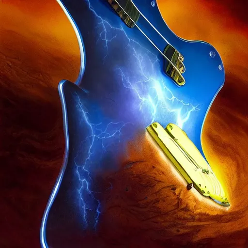 Image similar to UHD closeup of a Photorealistic Max Liquid, playing electric guitar during a wicked lightning storm on Mars, with a cool pose, by Antonio Caparo and Ferdinand Knab and Greg Rutkowski, UHD, photorealistic, trending on artstation, trending on deviantart