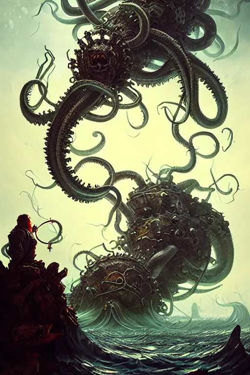 Image similar to kraken attack by anna podedworna, ayami kojima, greg rutkowski, giger, maxim verehin