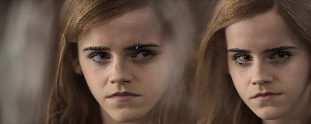 Prompt: Still of Emma Watson as Hermione Granger in the movie The Social Network. Extreme detail. by H R Giger, 4K.