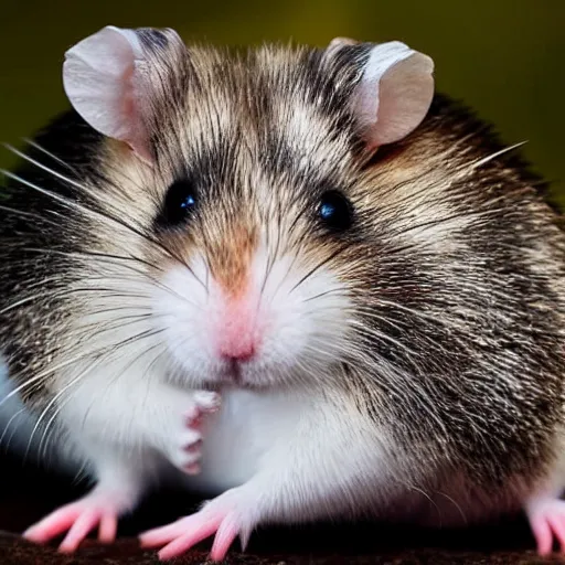 Image similar to a hamster posing for a black metal band cover