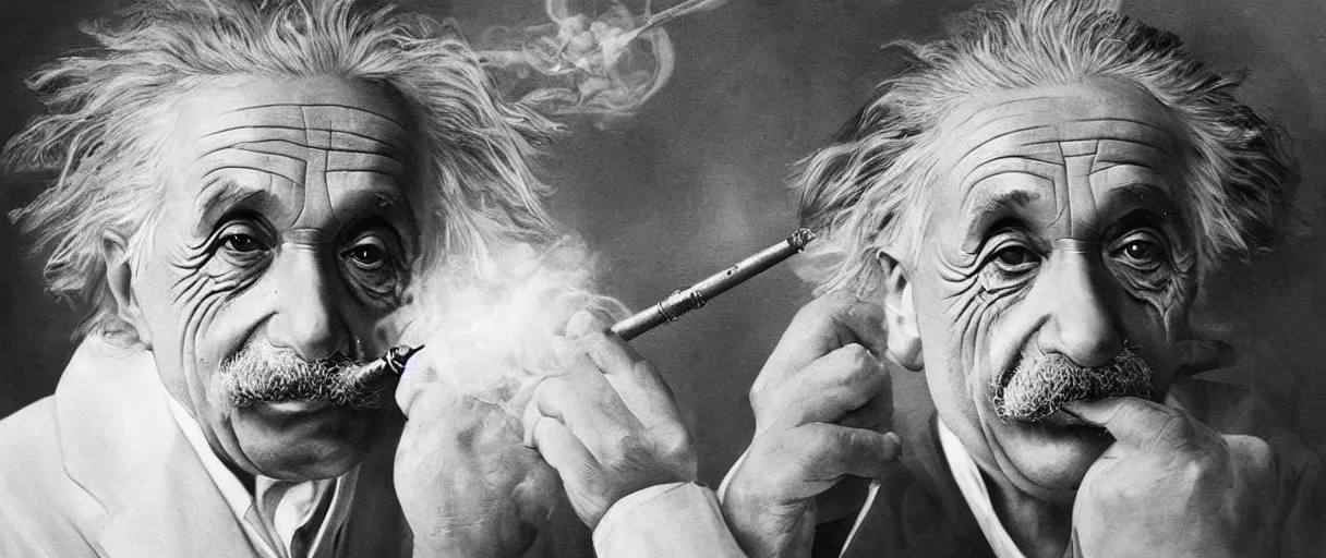 Image similar to “ a extremely detailed stunning portraits of einstein smoking a wooden pipe by allen william on artstation ”