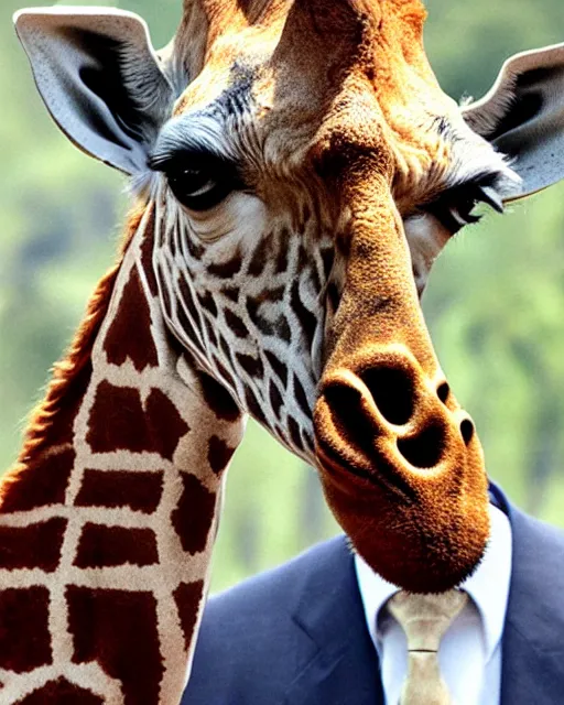 Prompt: a photo of a giraffe with jeff goldblum's face