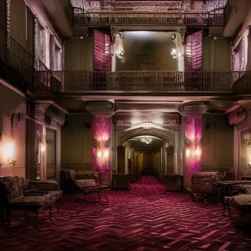 Image similar to grad budapest hotel in a haunted style