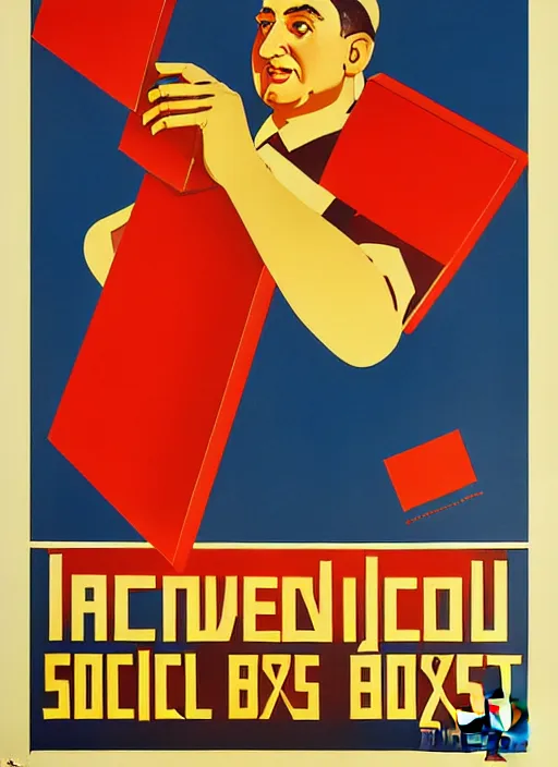 Image similar to soviet propaganda poster of phrase'avoid all boxes ', socialist realism. by alexander zelensky, viktor deni, havrylo pustoviyt