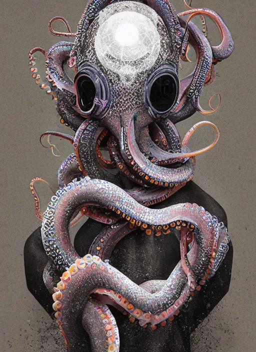 Prompt: portrait of a futuristic geisha octopus cyborg, made from million point clouds, in the style of ghost in the shell, kintsugi, modern fine art, fractal, intricate, elegant, highly detailed, digital photography, subsurface scattering, by jheronimus bosch and greg rutkowski,