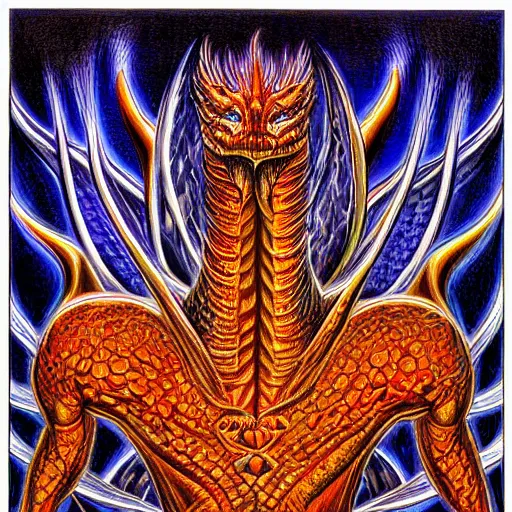 Prompt: Dragon by Alex Grey