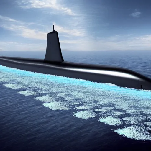 Prompt: nuclear submarine under the ocean surface