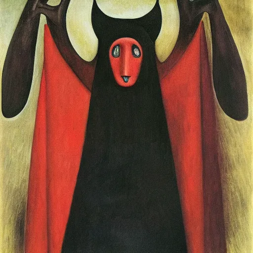 Image similar to the devil meets the nun, leonora carrington