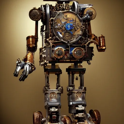 Prompt: insanely detailed view of max the immortal steampunk robot