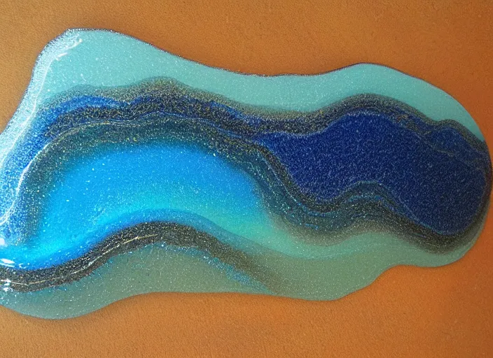 Prompt: an semi realistic ocean wave foam transformed in resin and fossilized, colors, made of glass, highlights, artistic