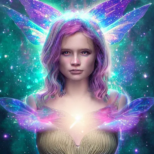 Prompt: portrait of a magical fairy made of galaxies, highly detailed, realistic, octane render, comic book art, space travel