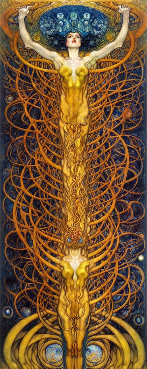 Image similar to Divine Chaos Engine by Karol Bak, Jean Delville, William Blake, Gustav Klimt, and Vincent Van Gogh, symbolist, visionary