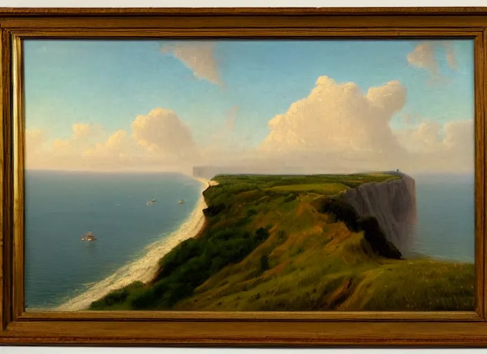 Image similar to cliffs of dover, uk in the style of hudson river school of art, oil on canvas