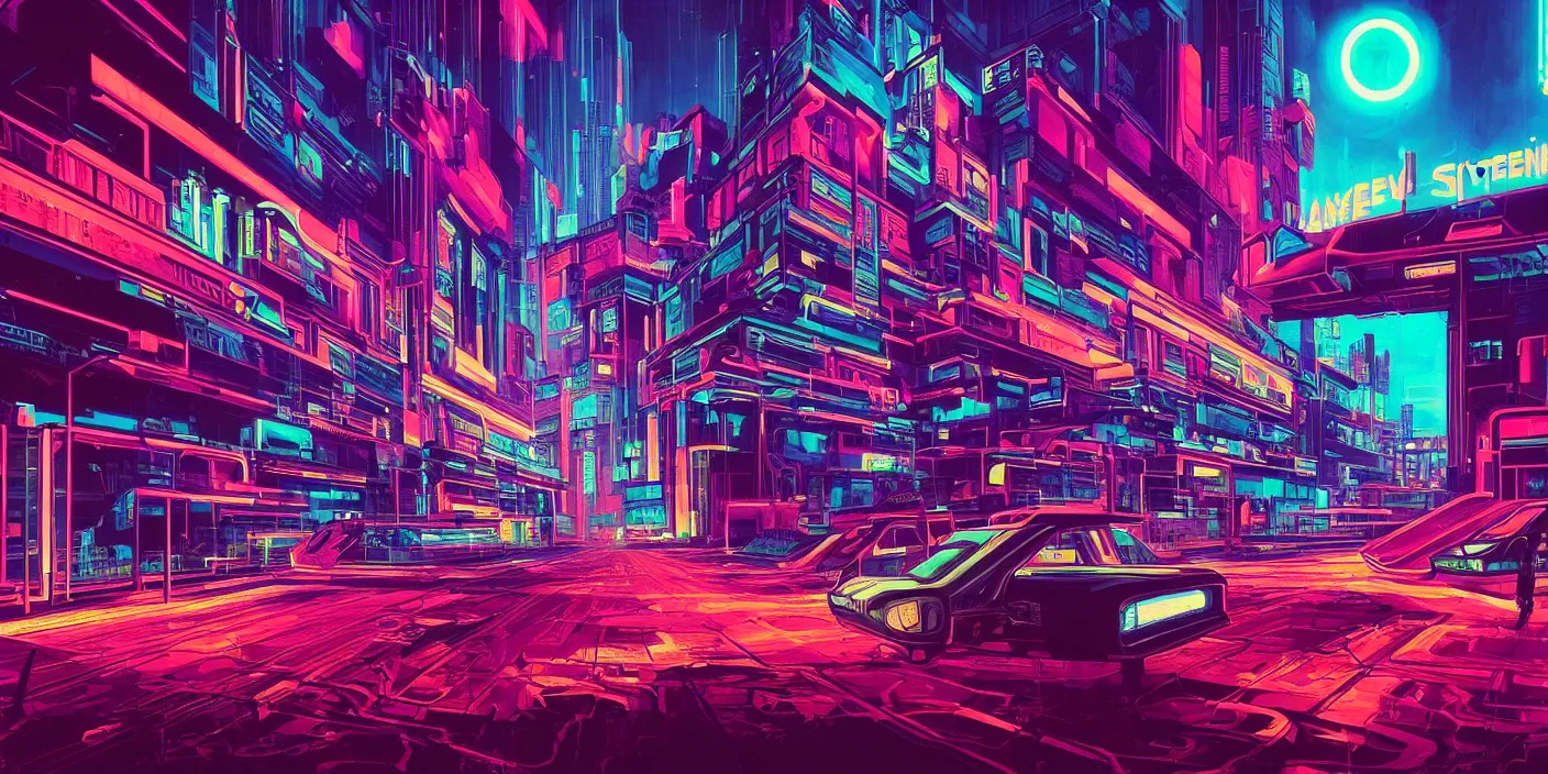 Image similar to the school of athenes iconic paiting, cyberpunk, synthwave, outrun, neon, hyper detailed