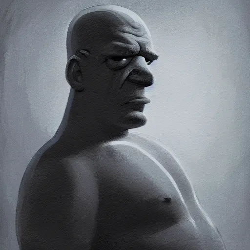 Image similar to A Homer Simpson portrait, in the style of Craig Mullins, symmetrical, dark, moody, age of empire, hyper-representational, ultra detailed