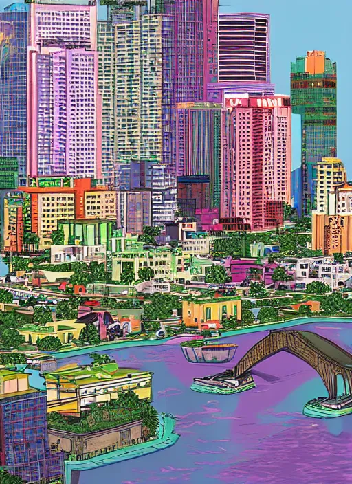 Prompt: highly detailed city gta vice city art,, fantasy art by stephen bliss