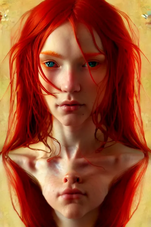 Image similar to portrait of a red - haired elf using the golden ratio, highly detailed, digital painting, artstation, sharp focus, illustration, art by tan zi and ayanamikodon and alphonse mucha and wlop