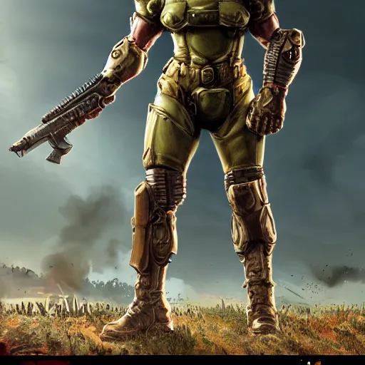 Image similar to doom slayer as ww 2 american soldier, photography, full height, front view, golden ratio