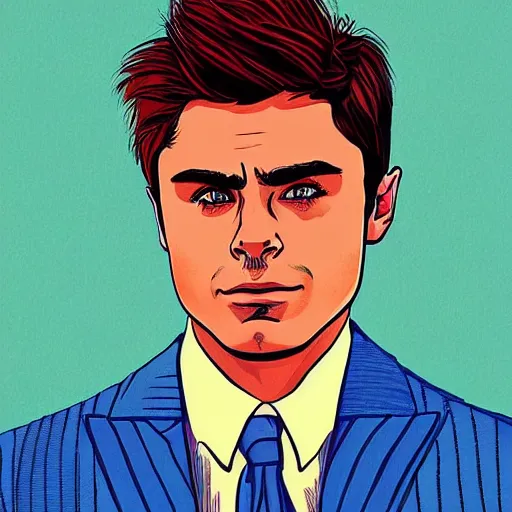 Image similar to “ zac efron retro minimalist portrait by jean giraud, moebius starwatcher, sharp, smooth face, comic, 8 k ”