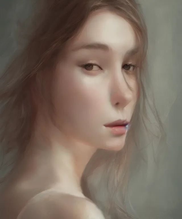 Image similar to a portrait of a beautiful young girl, by wlop and jovana rikalo and nick silva, modern cloth, on artstation, light source from the left, cartoon style