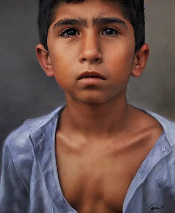 Image similar to heroic portrait of a mexican boy. art by denys tsiperko and bogdan rezunenko, hyperrealism