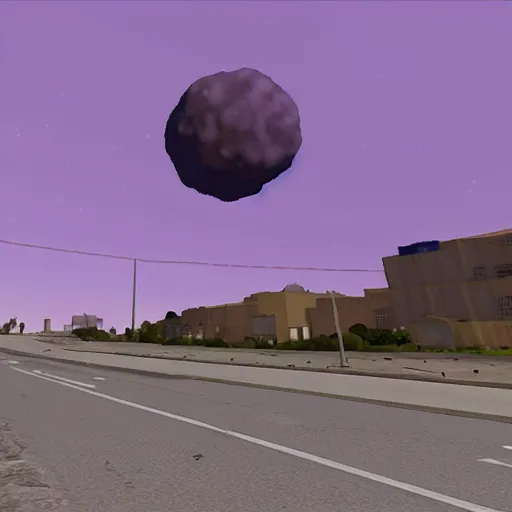 Prompt: photo of giant meteor headed straight for the city, in gta san andreas