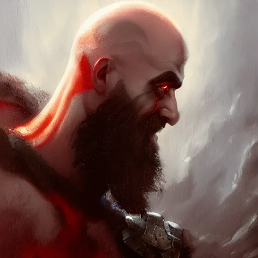 Image similar to oil painting of kratos in valhalla trending on artstation by greg rutkowski