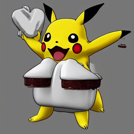 Prompt: pikachu with bfg 9 0 0 0 fighting with cakes, 3 d, photorealistic