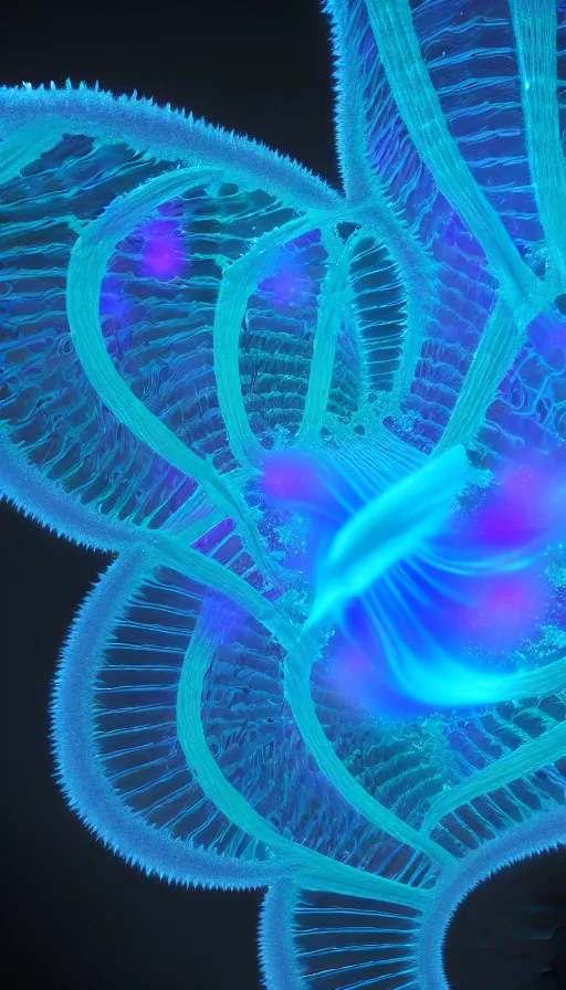 Image similar to 8 k uhd houdini recursive dna fractal structure, background bioluminescent swirling smoke wisps, natural palette, volumetric lighting, 1 8 mm lens
